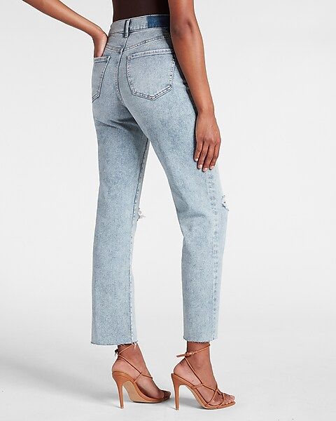Super High Waisted Ripped Modern Straight Jeans | Express