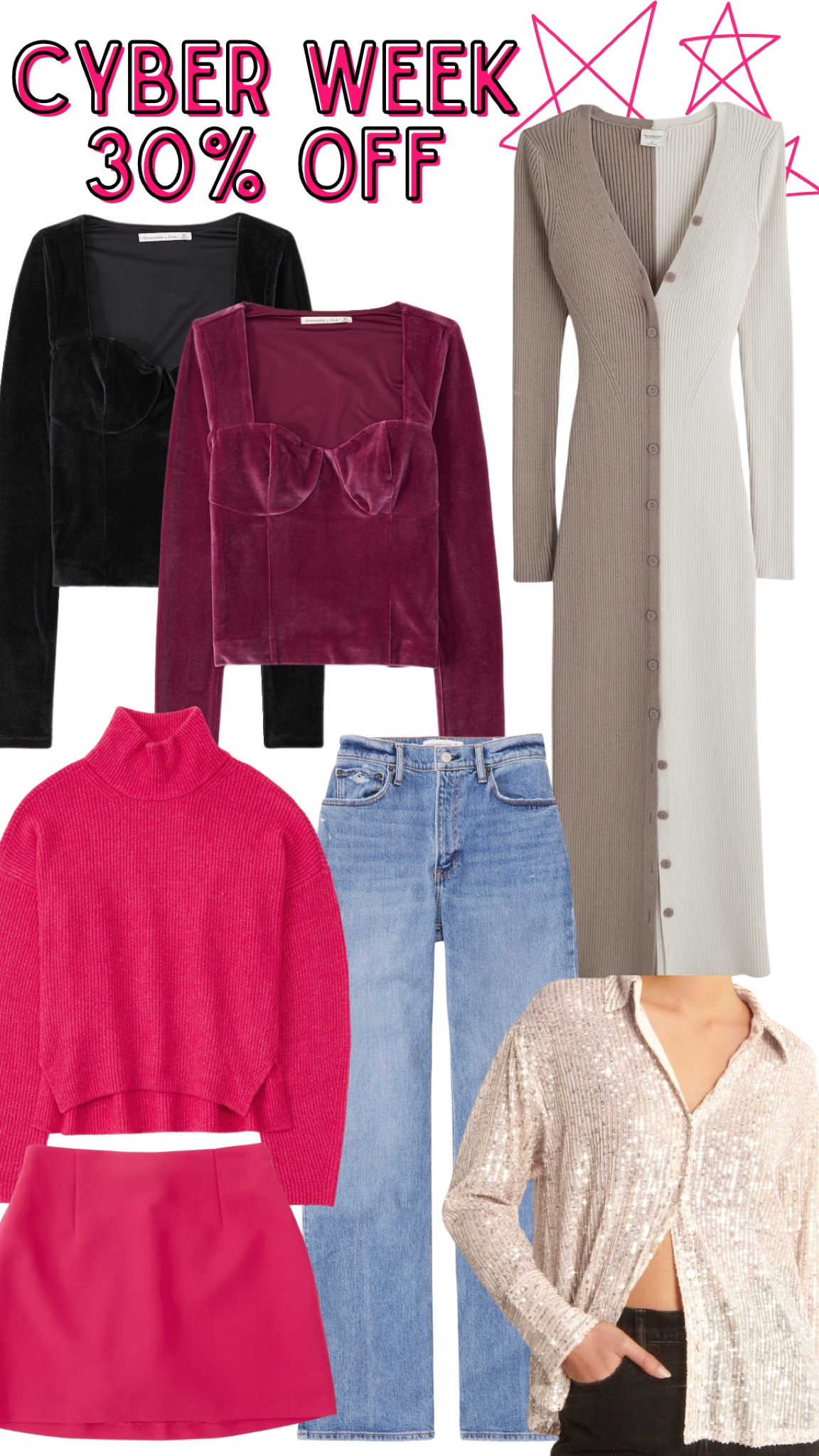 30% off / pink sweater / pink mini skirt / sequin top / color block cardigan / velvet top / relaxed jeans 

#LTKHoliday #LTKCyberweek #LTKSeasonal