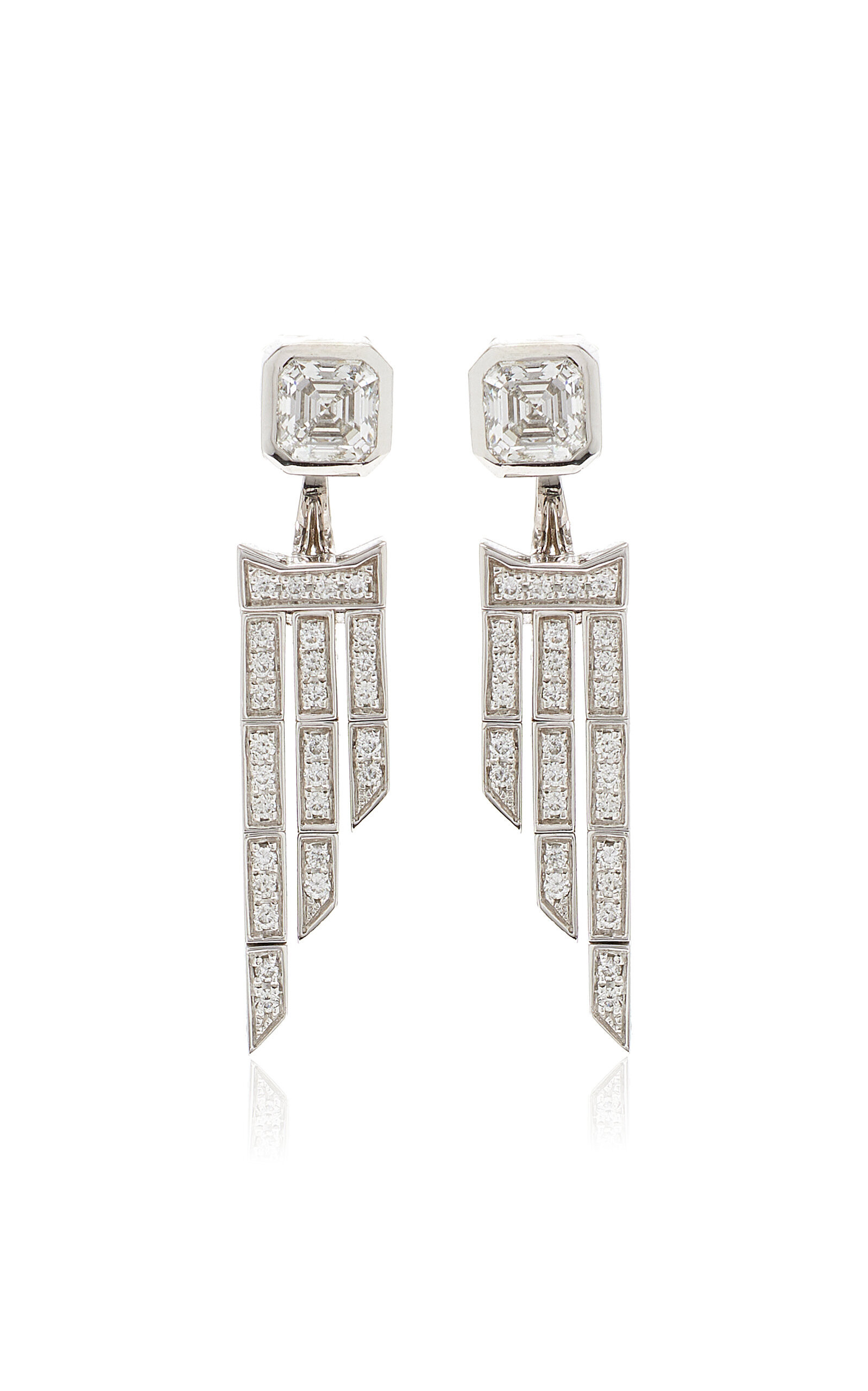 B.P. de Silva Jewellers - One of a Kind Deco Centennial Twenties 18K White Gold Diamond Earrings - White - OS - Moda Operandi - Gifts For Her | Moda Operandi (Global)
