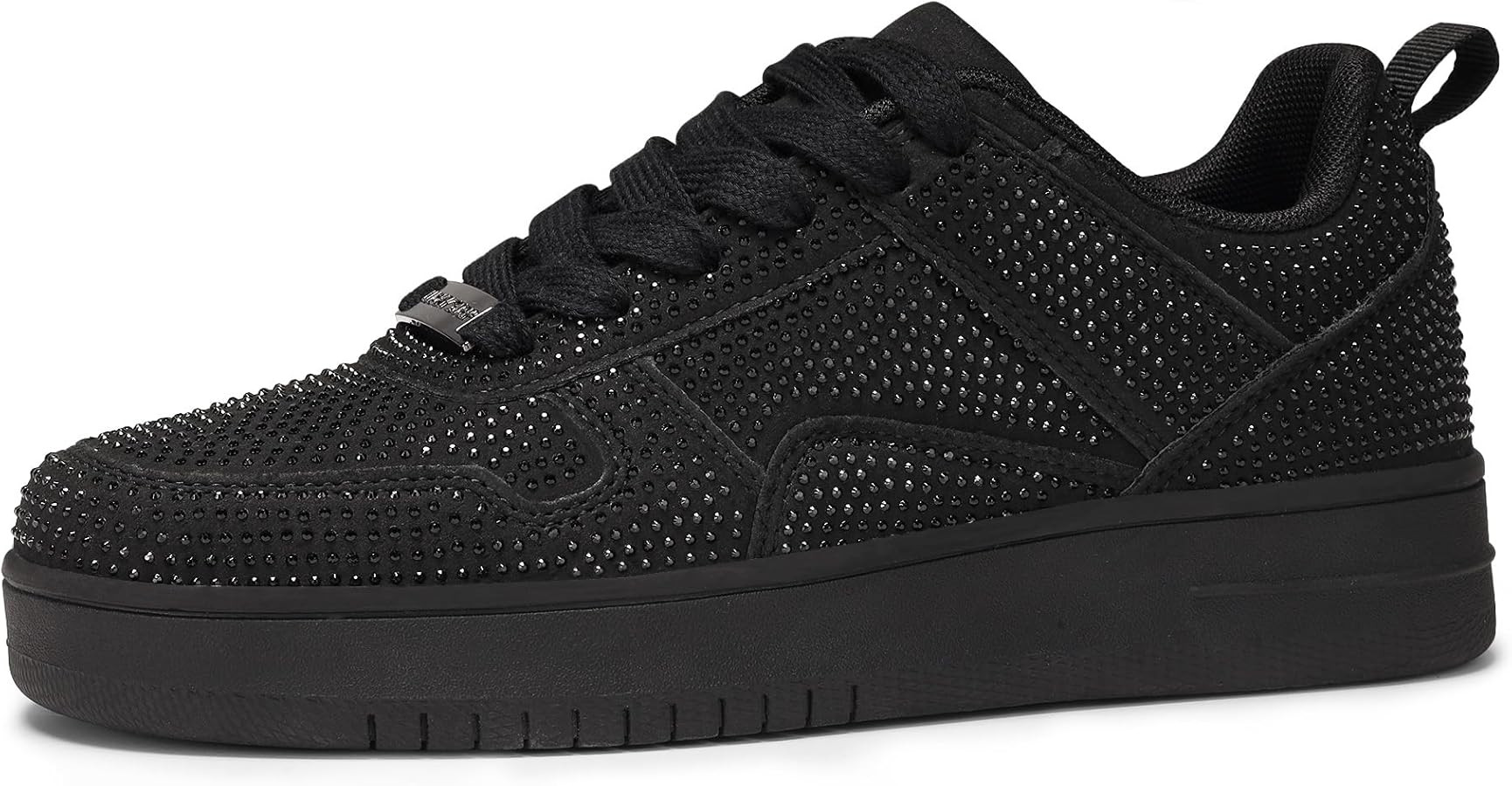 LUCKY STEP Women Fashion Sparkle Rhinestone Sneakers White Leather Low Top Tennis Shoes Lace Up C... | Amazon (US)