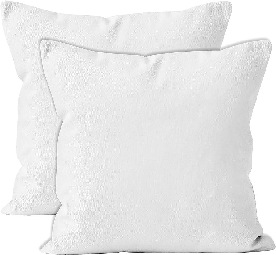 Encasa Homes Throw Pillow Cover 2pc Set - White - 18 x 18 inch Solid Dyed Cotton Canvas Square Ac... | Amazon (US)