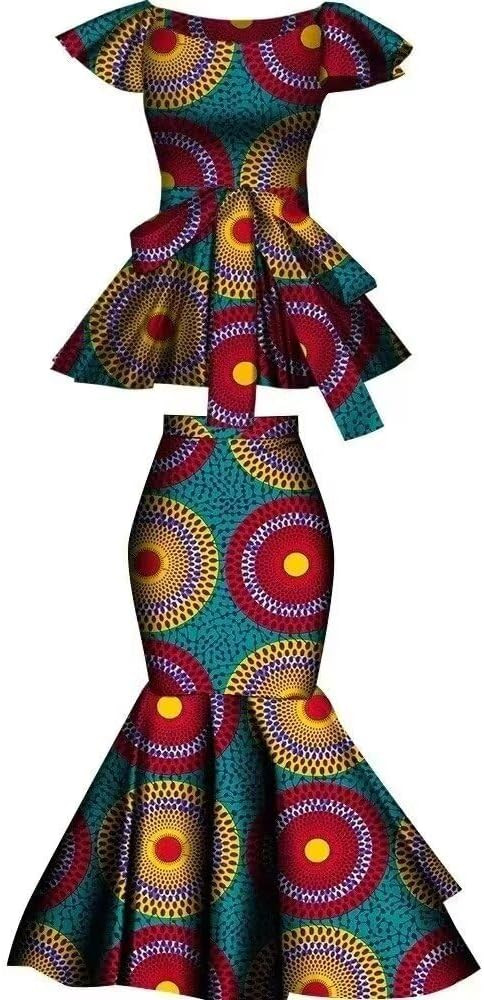 Women Dress African Print 2 Pieces Tradition Dashiki Ankara Beautiful Dress for Party Wedding | Amazon (US)
