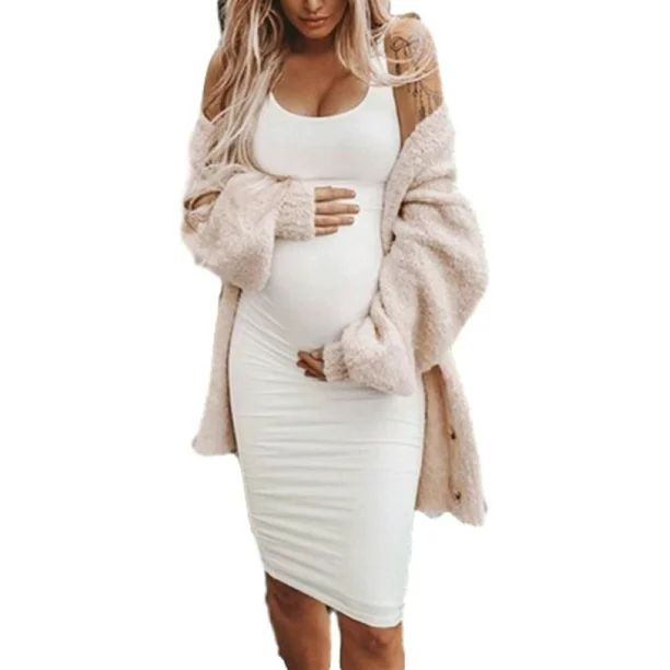 Pregnant Women Maternity Dress Plus Size Solid Color Sleeveless Dress Elegant Momny Dresses - Wal... | Walmart (US)