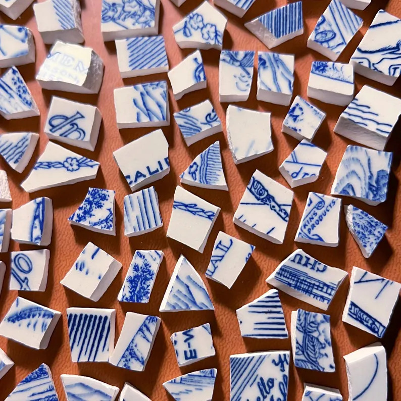 Mini Blue and White Hand Cut Vintage Plate Mosaic Tile: 50 Pieces, Tiny Antique Broken China Squa... | Etsy (US)