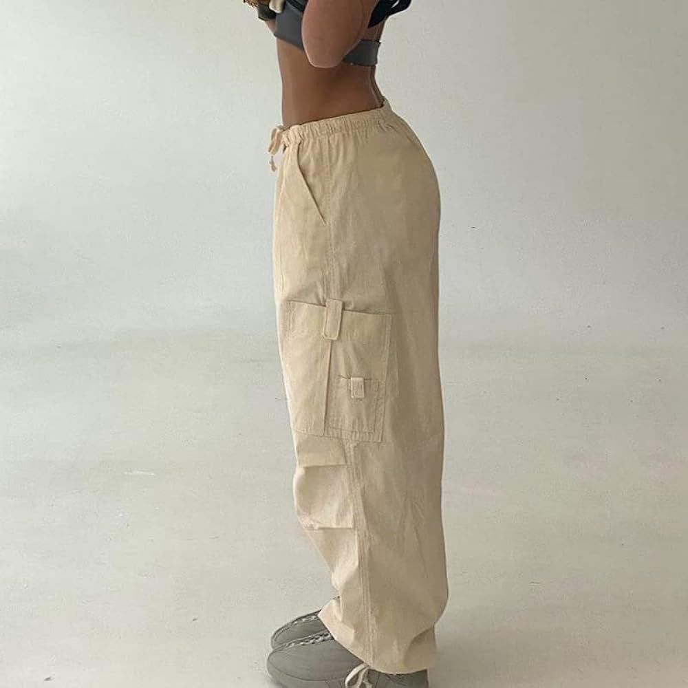 Womens Baggy Cargo Pants Streetwear Hip Hop Joggers Sweatpants Drawstring Casual Loose Wide Leg Trou | Amazon (US)