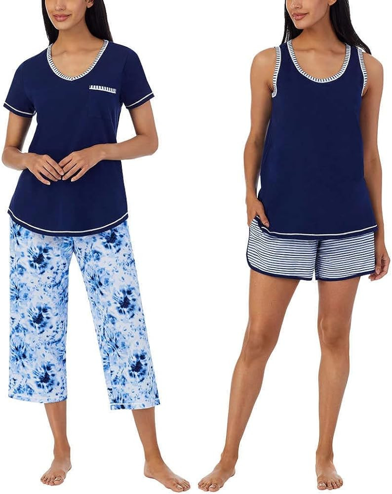 Carole Hochman Women's 4-Piece 100% Cotton Pajama Set – V-Neck T-Shirt, Tank, Capri Pants & Sho... | Amazon (US)