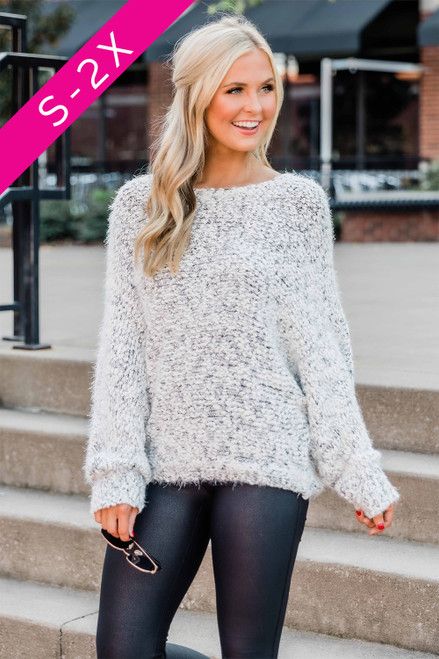 Whisper My Dreams To You Grey Sweater | The Pink Lily Boutique