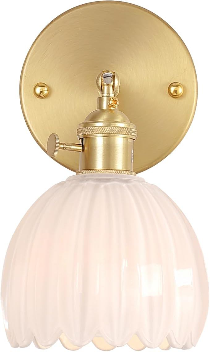 Vintage Wall Sconces with White Tulip Glass Lampshade 180 Degree Adjustable Brass Sconces Hradwir... | Amazon (US)