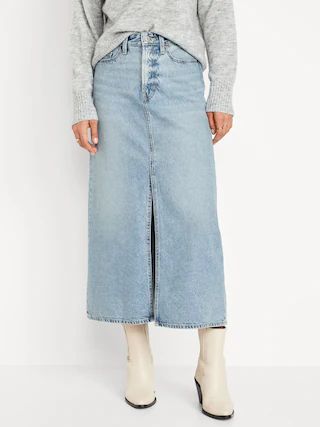 High-Waisted Jean Midi Skirt for Women | Old Navy (US)