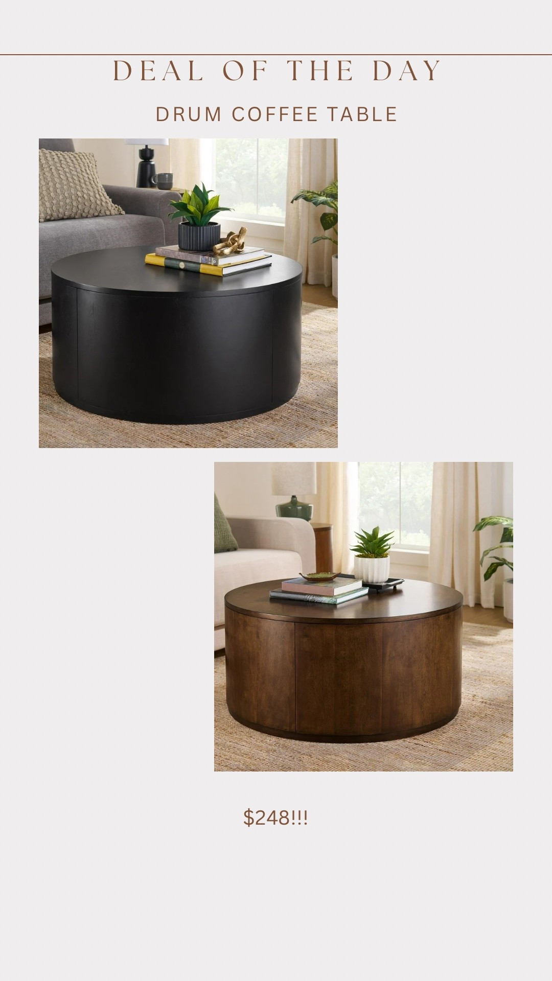 Brand new Walmart drum coffee table!!!! This may be the best priced drum coffee table I’ve ever found 😍🙌🏻🙌🏻

#LTKHome #LTKStyleTip #LTKSaleAlert