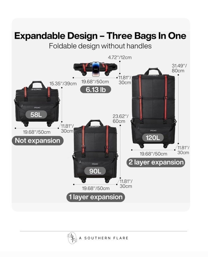 Travel Bag with Wheels Expandable Foldable Luggage Bag Collapsible Rolling Travel Bag Duffel Bag Large Capacity Suitcase for Men Women, Black

#LTKTravel
