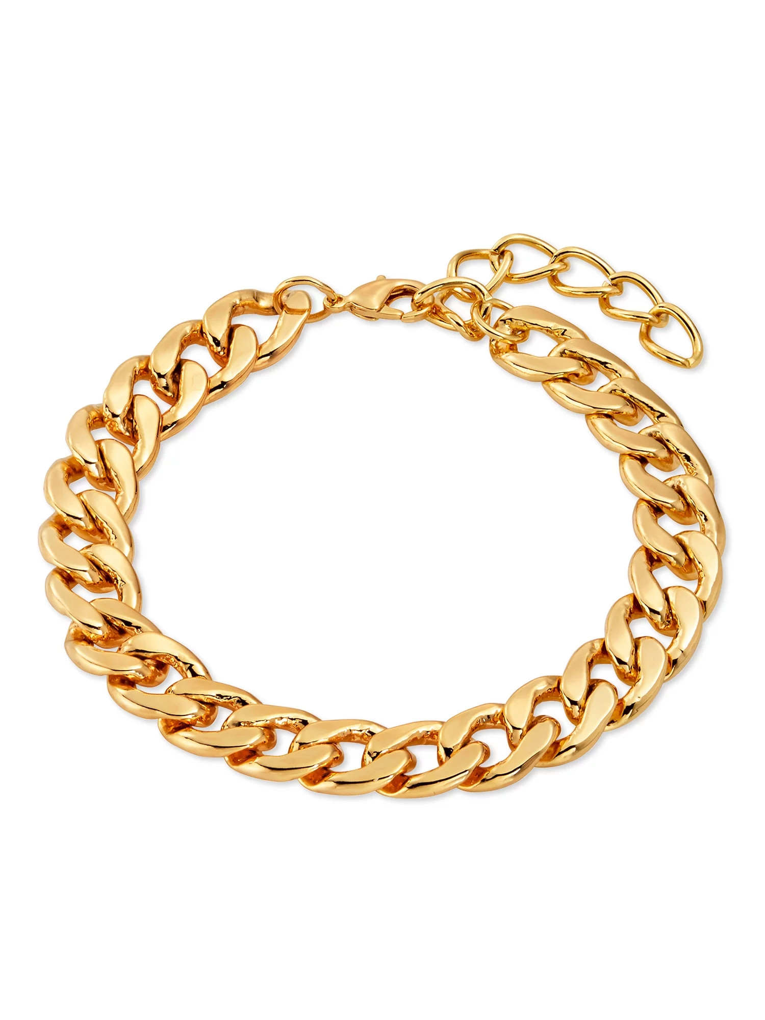 Scoop Womens Brass Yellow Gold-Plated Curb Chain Bracelet, 7.75 + 2" Extender - Walmart.com | Walmart (US)