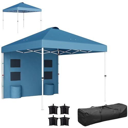 Outsunny 10' x 10' Pop Up Canopy Tent with Sidewall, UPF50+ Instant Sun Shelter with Storage Pockets, Vented Roof for Parties, Height Adjustable, Carry Bag, Sand Bags for Outdoor Patio, Sea Blue | Amazon (US)