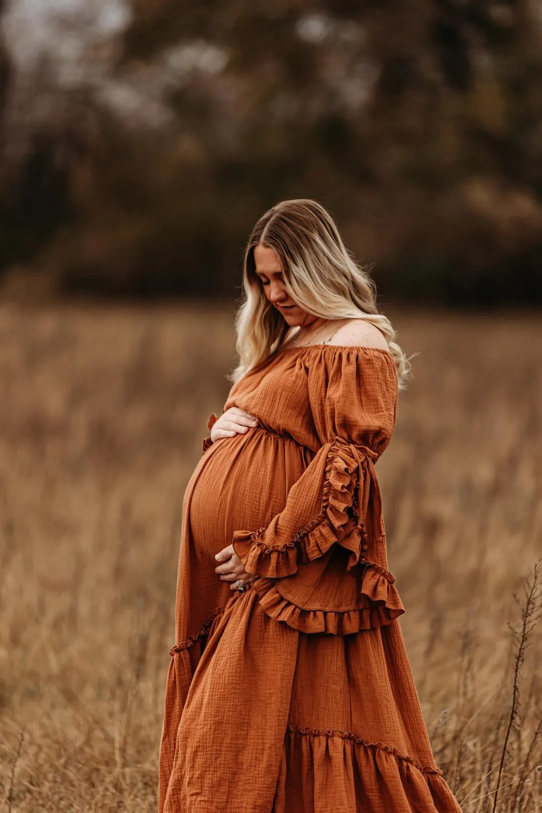 Rust Plus Size Maternity Dress for Photo Shoot, Boho Photoshoot Dress, off Shoulder Dress, Cottag... | Etsy (US)