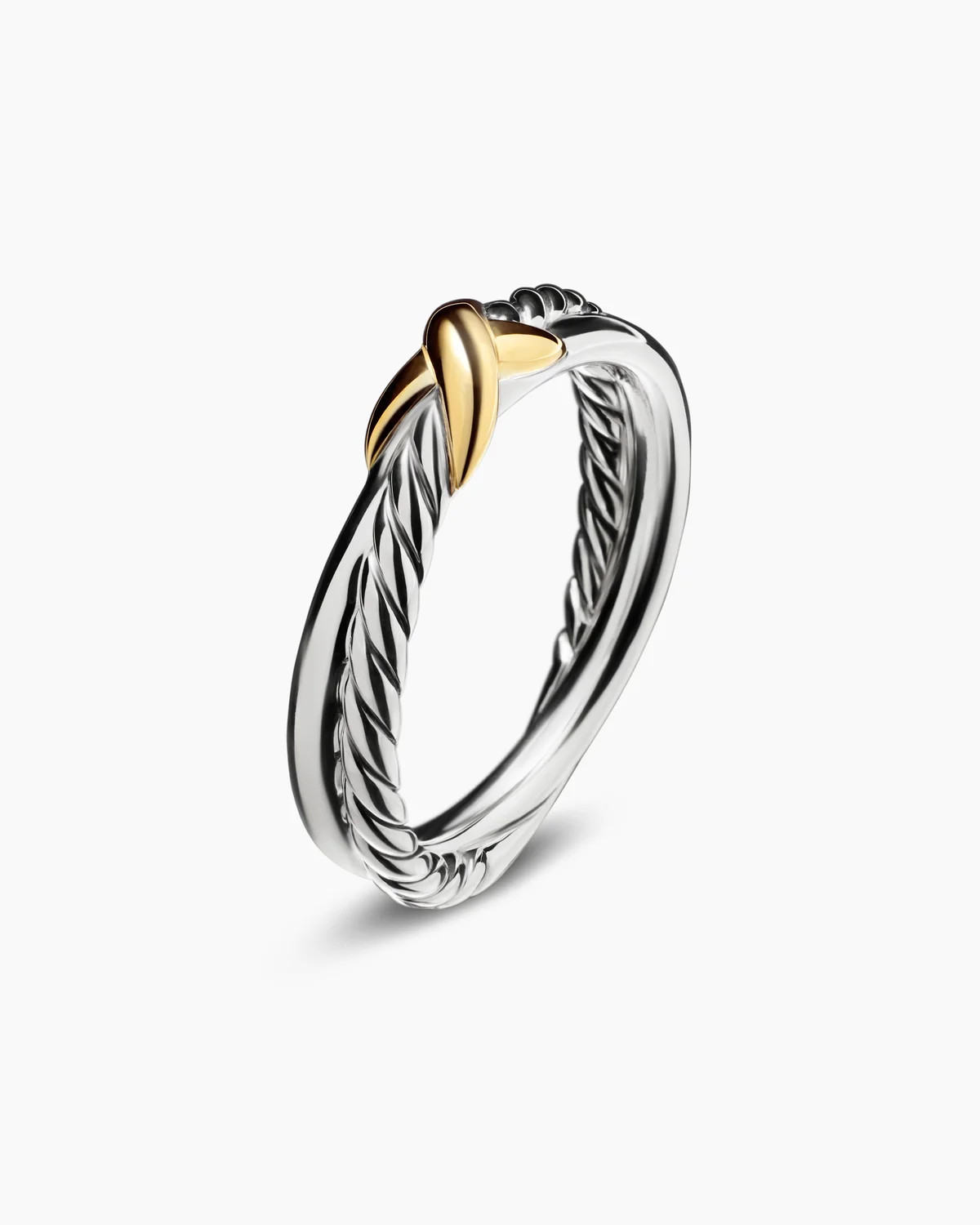David Yurman | Petite X Ring in Sterling Silver with 18K Yellow Gold, 4mm | David Yurman