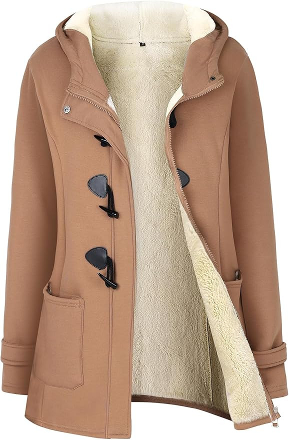Gihuo Winter Jackets for Women Sherpa Lined Jacket Women Duffle Toggle Coat Hooded Fleece Jacket | Amazon (US)