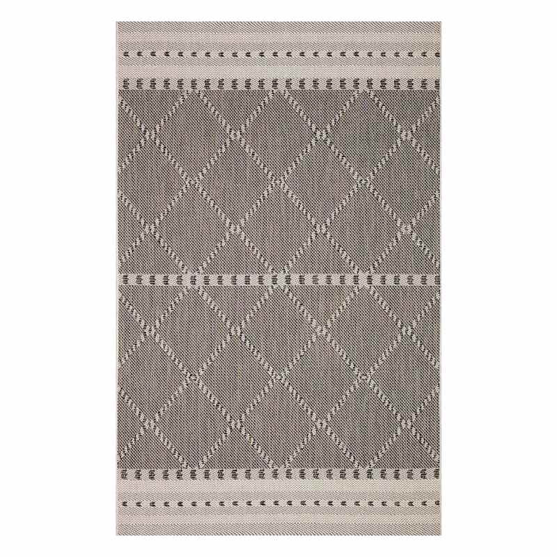 (E301) Crosby St. Oasis Ecru & Black Diamond Design Indoor & Outdoor Area Rug, 5x7 | At Home