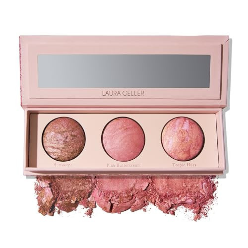 LAURA GELLER NEW YORK Geller's Greatest Blush Crush Baked Blush Trio - Sunswept, Pink Buttercream, Tropic Hues - Blush-n-Brighten Marbleized Blush Palette - All Skin Tones | Amazon (US)