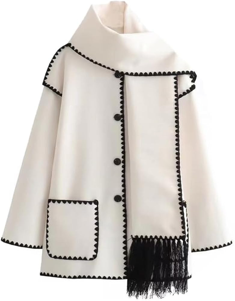 KELYWELL Women's Embroidered Scarf Jacket Oversized Wool Blend Coat Winter Mid Long Outerwear Jac... | Amazon (US)