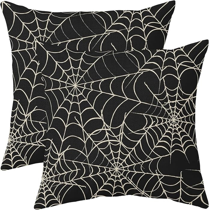 Halloween Spiderweb Pillow Covers 18x18 Set of 2 Black White Spider Web Outdoor Decorative Throw ... | Amazon (US)