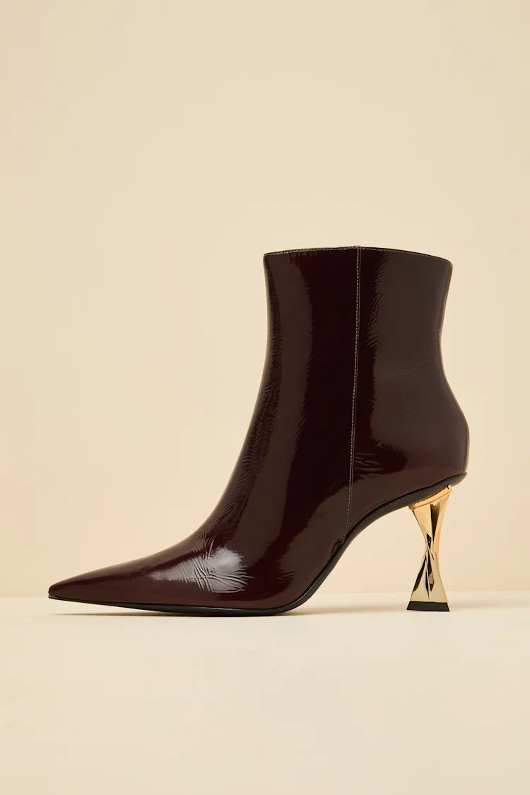 Elisha Maplewood Patent Pointed-Toe Ankle Booties | Lulus