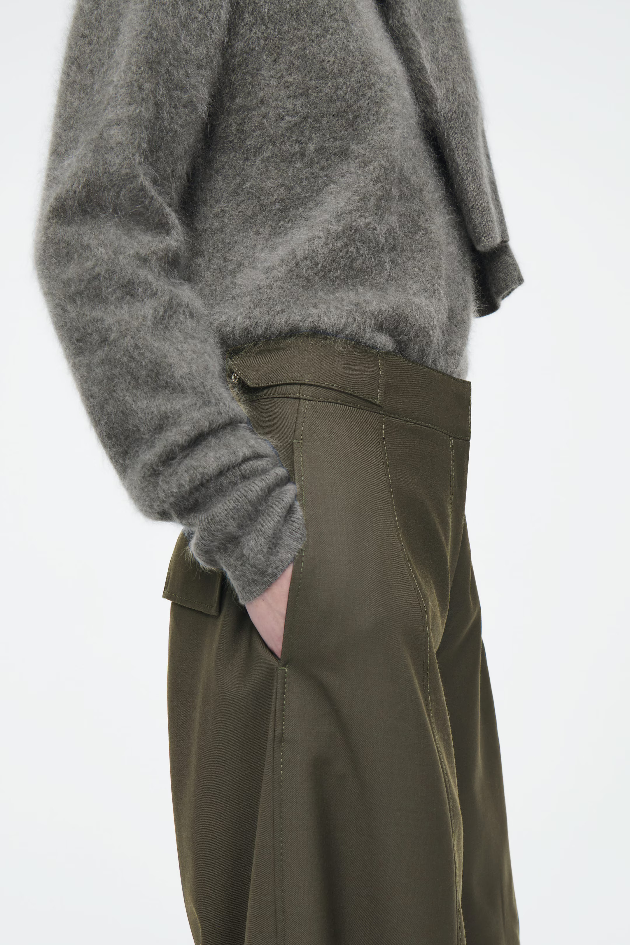 WOOL BARREL-LEG UTILITY TROUSERS - KHAKI | COS UK
