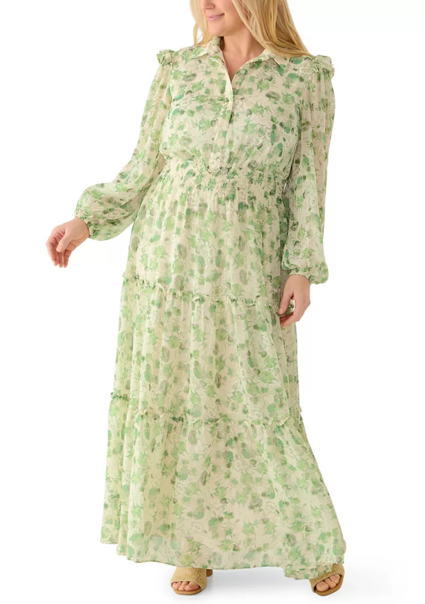 Plus Size Long Sleeve Floral Midi Dress | Belk