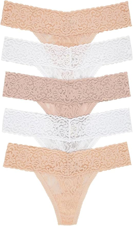 Amazon.com: Felina Stretchy Lace Low Rise Thong - Sexy Underwear for Women, Thongs for Women, Sea... | Amazon (US)