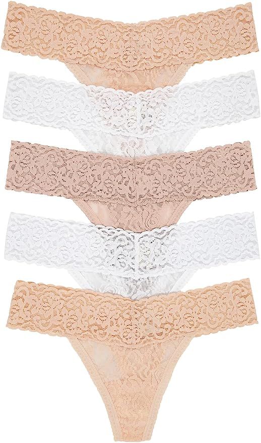 Amazon.com: Felina Stretchy Lace Low Rise Thong - Sexy Underwear for Women, Thongs for Women, Sea... | Amazon (US)