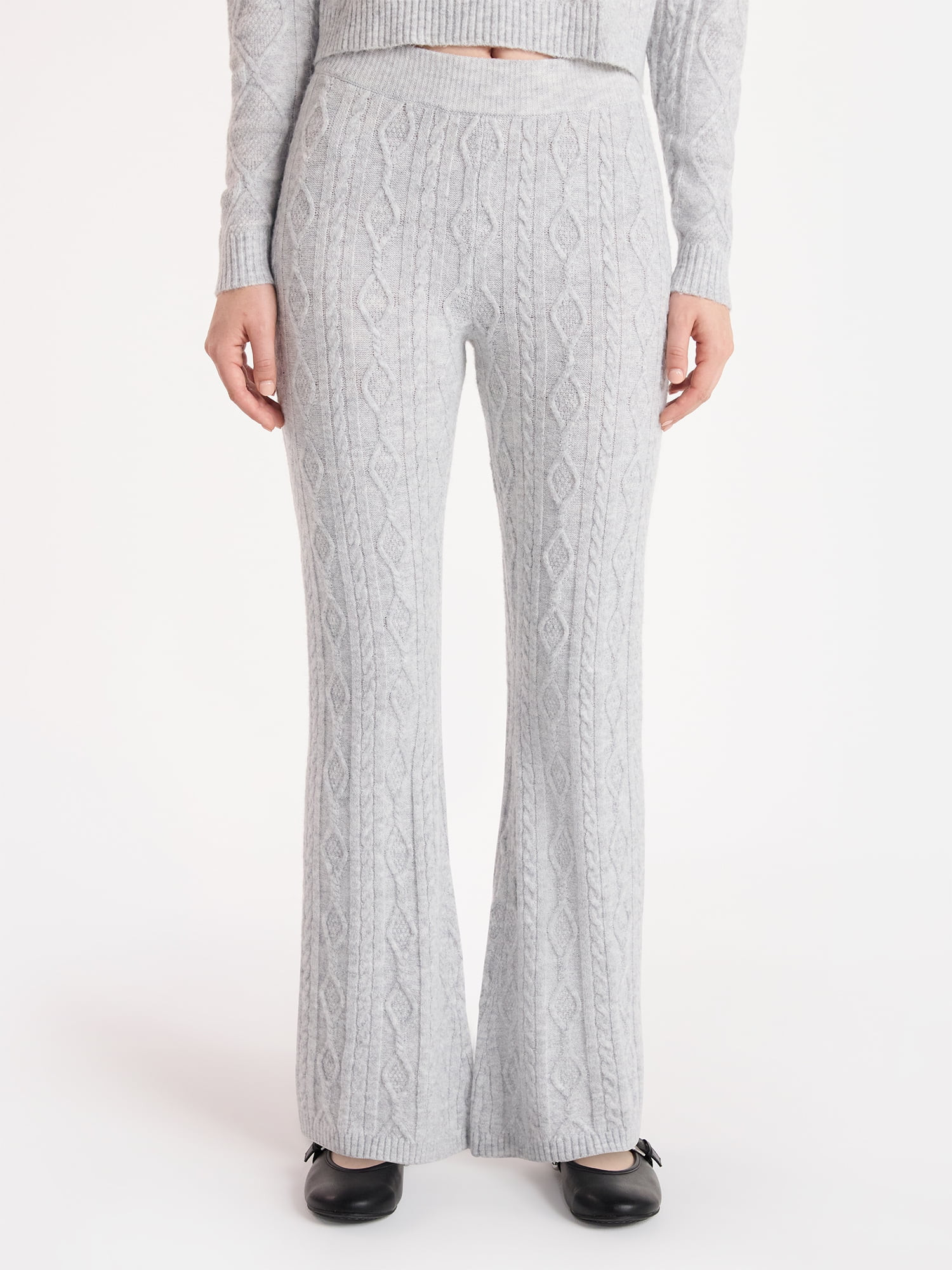 No Boundaries Cable Knit Flare Sweater Pants, 29.5'' Inseam, Women's | Walmart (US)