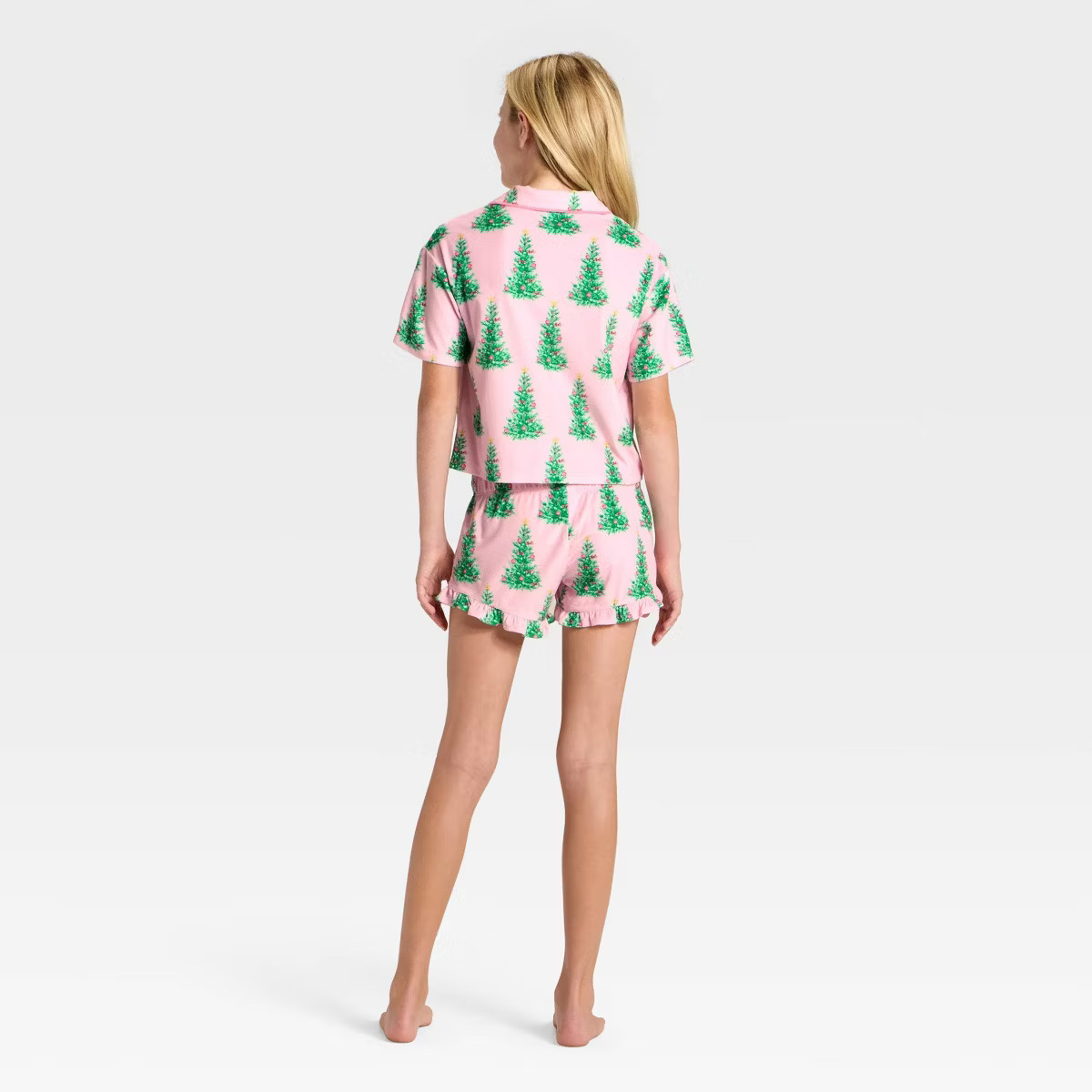 Girls' 2pc Holiday Short Sleeve Button-Down Pajama Set - art class™ | Target