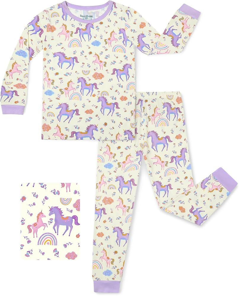 Bamboo Viscose Toddler Girls Kids Pajamas Unicorn Mermaid Pjs Long Sleeve Snug fit 12M-8Y 2pcs So... | Amazon (US)