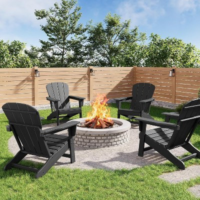 coucheta Modern HDPE Plastic Adirondack Chair Set of 4 - Oversize Weather Resistant Outdoor Patio Chairs with Wooden Textured, for Deck, Pool, Black | Target