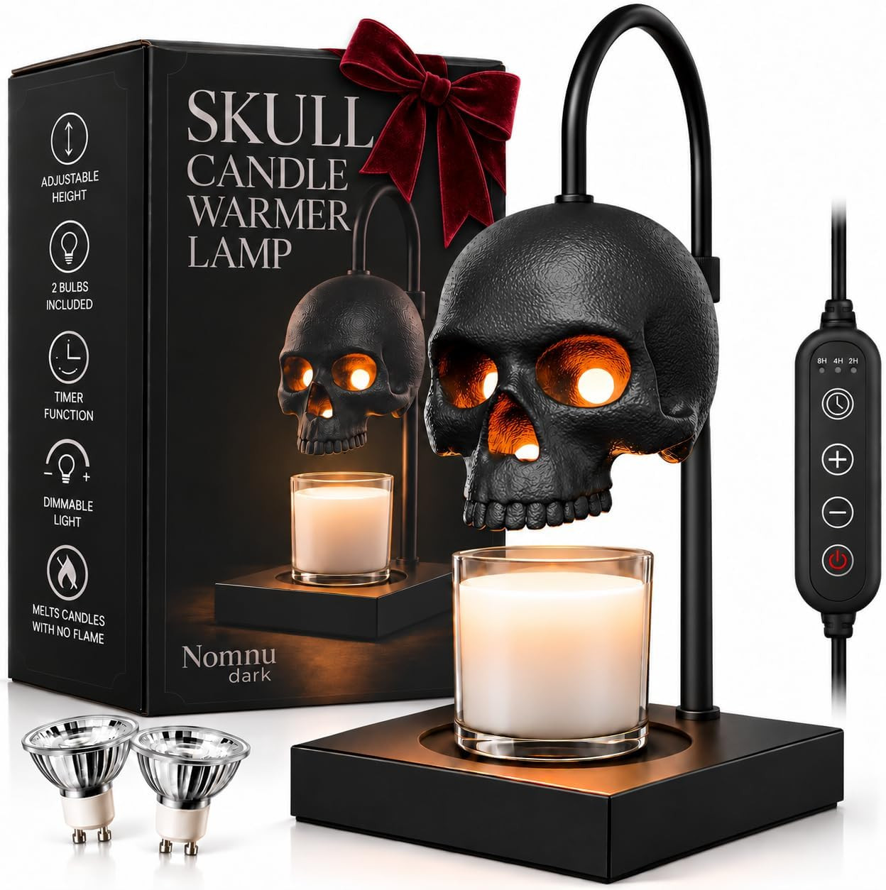 Skull Candle Warmer Lamp, Black Spooky Gothic Decor w/Timer & Dimmer | Amazon (US)