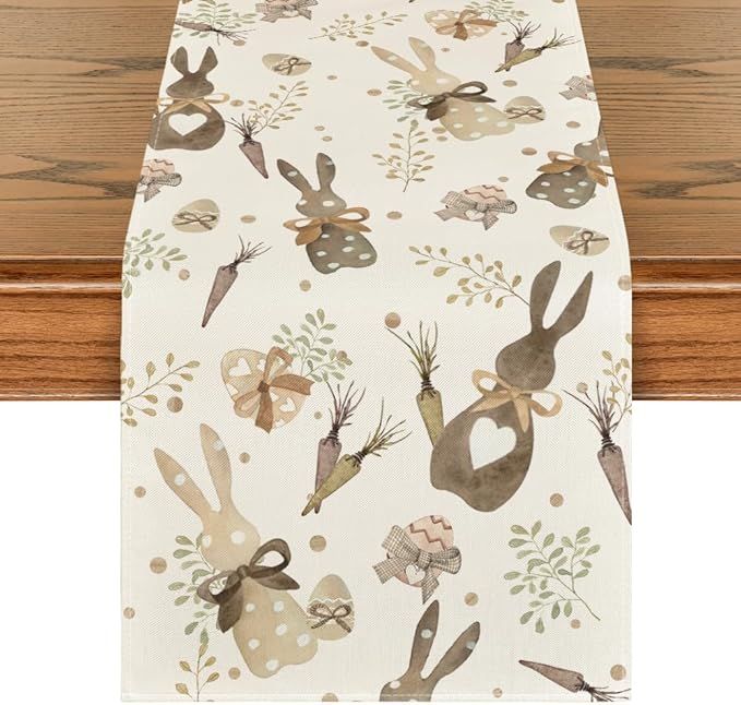 Artoid Mode Bunny Rabbit Eucalyptus Eggs Carrots Easter Table Runner, Seasonal Spring Kitchen Din... | Amazon (US)