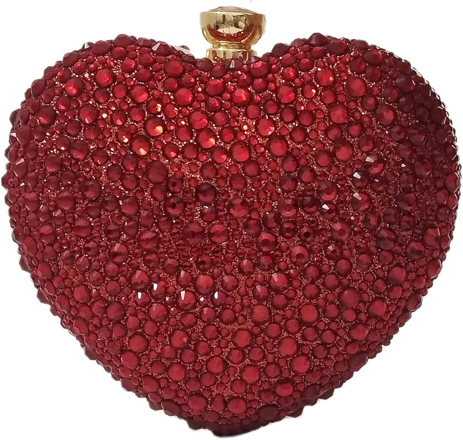 Cute Heart Shape Clutch Purse Mini Love Heart Rhinestone Wedding Handbag Party Women Purse | Amazon (US)