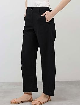 Womens Linen Barrel Pants Baggy Wide Leg Palazzo Trousers Casual Capris Pants with Pockets | Amazon (US)