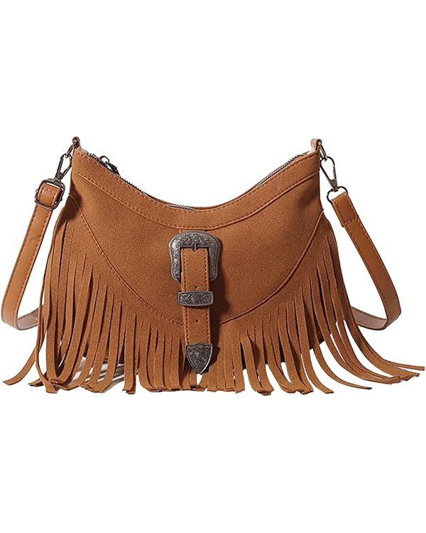 livelyfish Women Fringe Hobo Bag Faux Suede Shoulder Bag Retro Crossbody Bag Boho Purse with Adju... | Amazon (US)