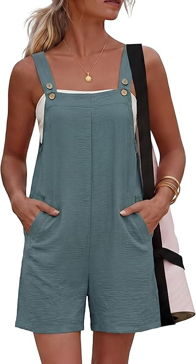 Lepunuo Rompers for Women Summer Boho Loose Fit Sleeveless Short Jumpsuits Overalls Vacation Outf... | Amazon (US)