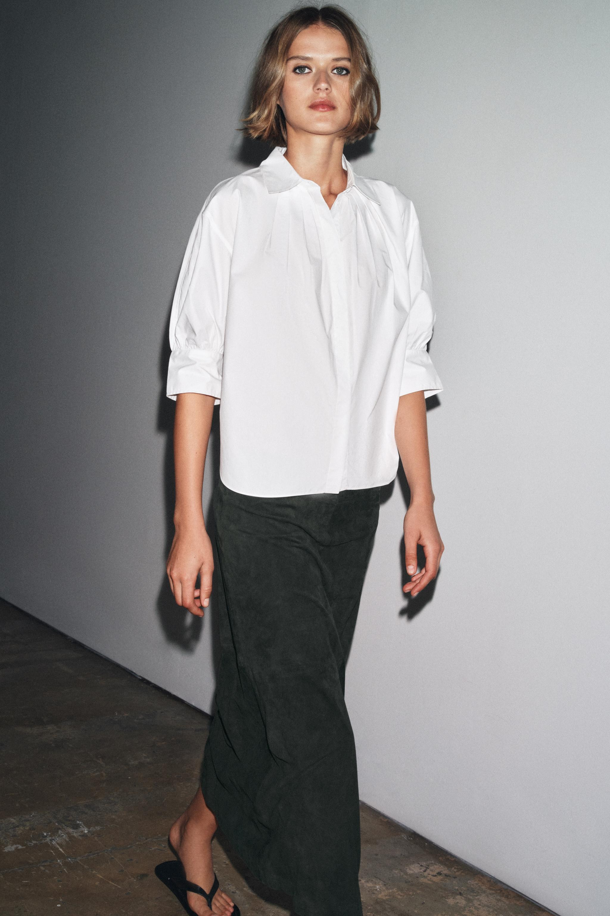 ZW COLLECTION PLEATED BALLOON SLEEVE SHIRT | Zara US