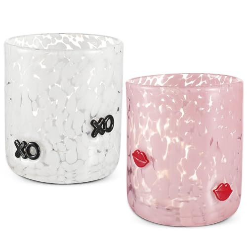 Skylety 2 Pcs Valentine's Day Icon Juice Glass Wine Stemless Glass Valentine's Day Double Old Fashioned Icon Hand Blown Cocktail Glass 14-ounce Couple for Women Home Decor Lovely Water Glasses Gifts | Amazon (US)