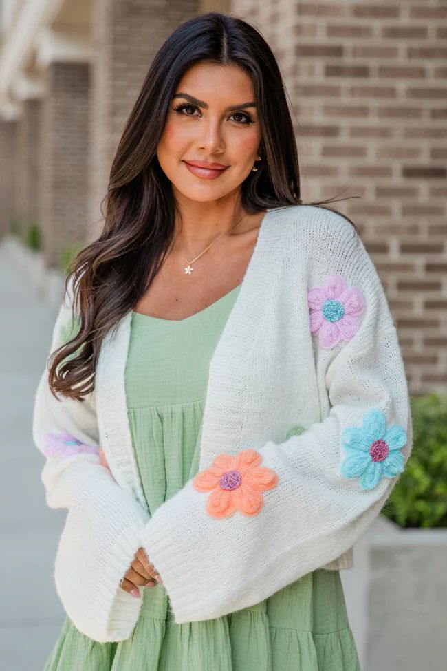 Blossoming Dreams Ivory Flower Embroidered Cardigan | Pink Lily