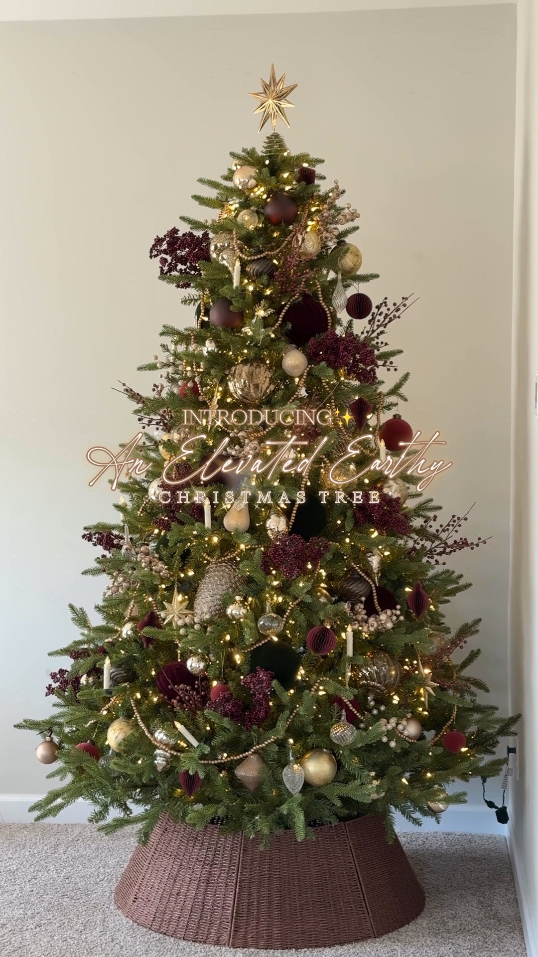 Elevated earth Christmas tree. Burgundy. Gold. Shimmer. Neutral Christmas. Neutral holiday  

#LTKHome #LTKHoliday #LTKSeasonal