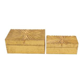 Rectangle Wood Geometric Box with Hinged Lid (Set of 2) | The Home Depot