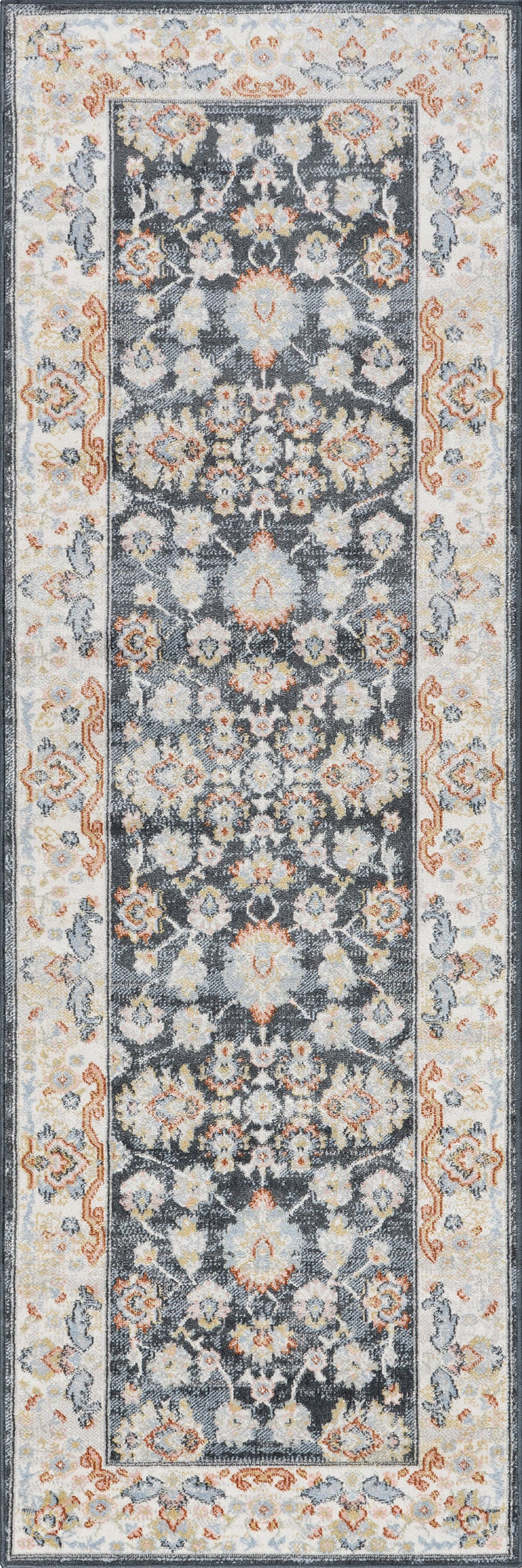 Blue Myla Floral Medallion Washable 2' 8"" x 8' rug | Rugs USA