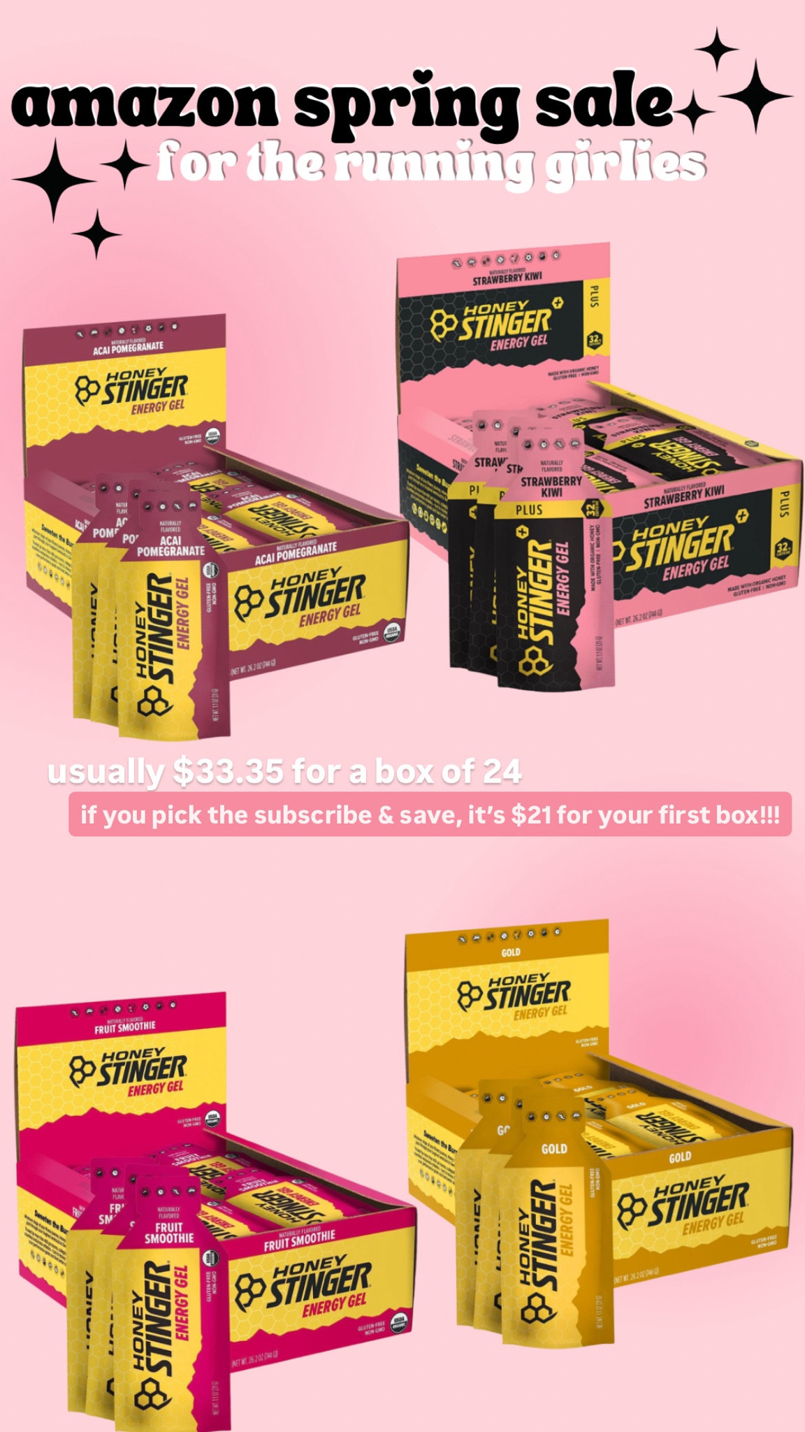 all the running girlies!!! my fave gels are on sale on amazon. a box of 24 is $33 and if you do subscribe and save, it’s only $21 for your first box!! my fave flavor is the strawberry kiwi 🍓🥝  and they don’t leave a weird film or sticky feeling on your teeth!! 

#LTKfindsunder50 #LTKsalealert #LTKfitness