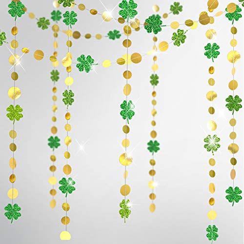 Cheerland Gold Circle Dots Glitter Shamrock Clover Garland Kit for St Patrick?s Day Decoration Lu... | Walmart (US)