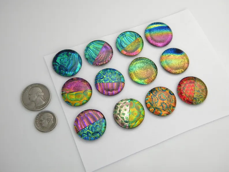 Assorted CIRCLE Set of 12 Pcs Dichroic Fused Glass Cabochons Handmade SYC2 for Pendants Mosaic Me... | Etsy (Global)