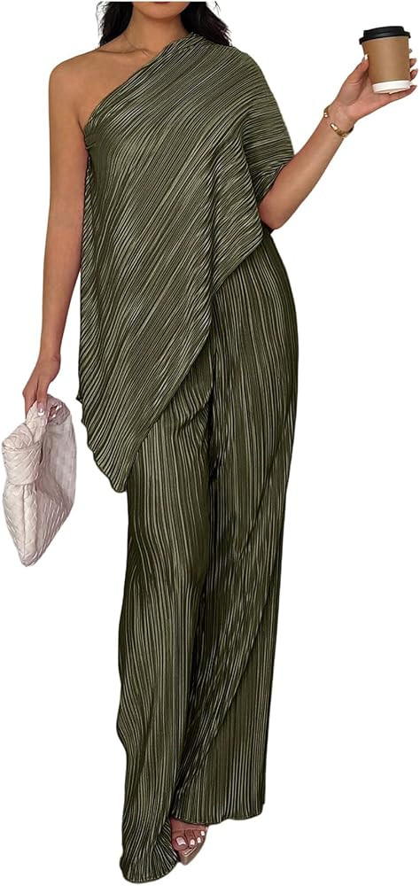 Floerns Women's 2 Piece Outfit Textured Off The Shoulder T Shirts and Long Pants Set | Amazon (US)