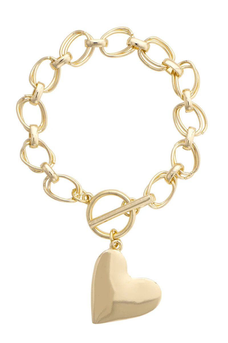 Elise Hammered Heart Toggle Bracelet in Shiny Gold | CANVAS